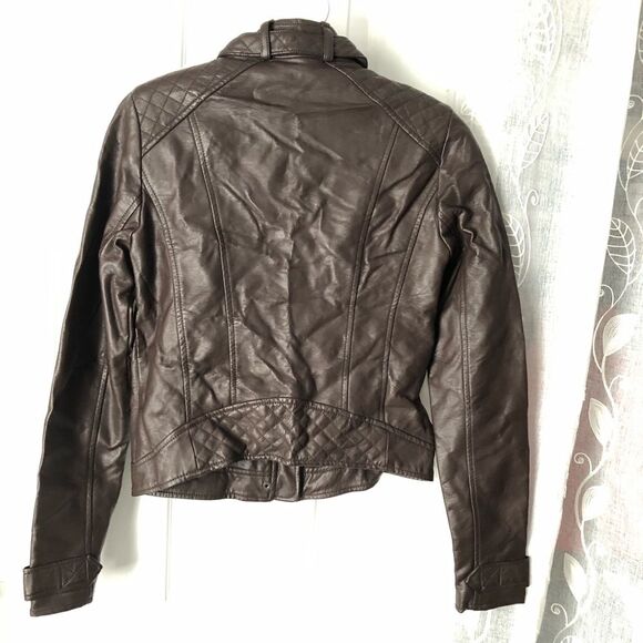 Hollister Women's Brown Faux Leather Moto motorcycle bike Jacket full zip up XS - Picture 10 of 11